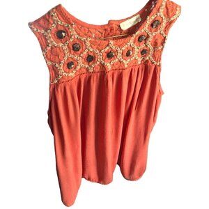 Altar'd State Rust Burnt Orange Embellished Boho Flowy  Baby Doll Top Size Large